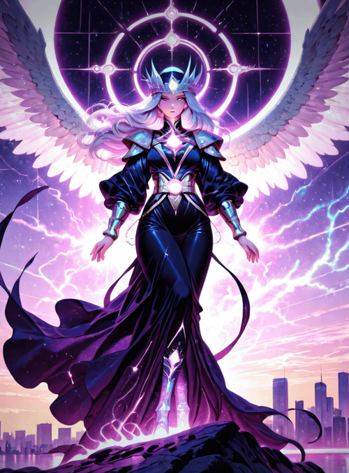 angel, woman, city