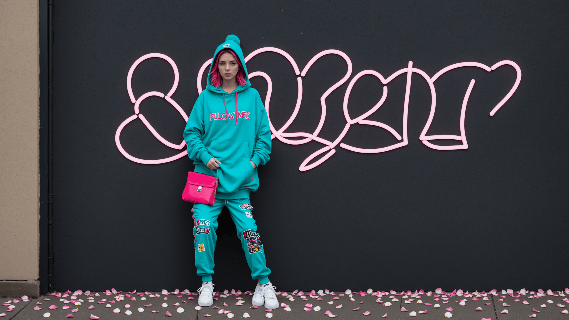 AI generated wallpaper featuring person, fashion, wall