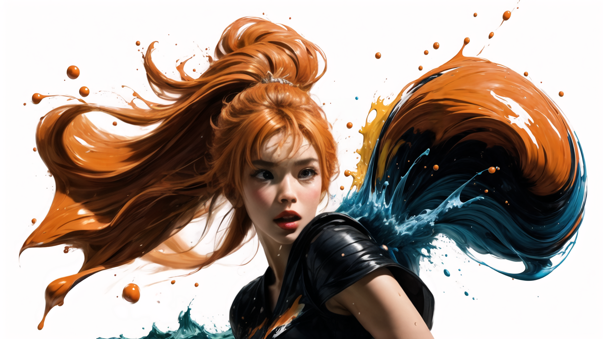 AI generated wallpaper featuring woman, hair, paint