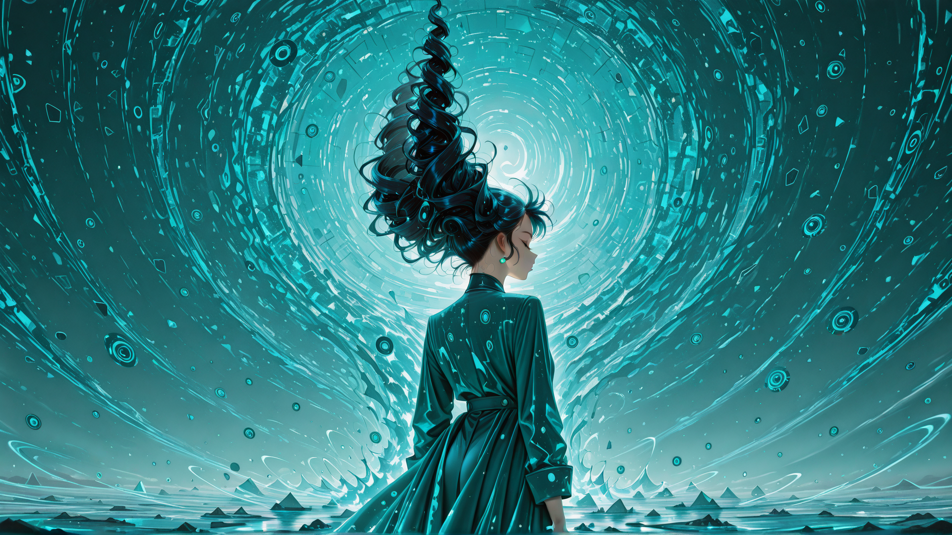 AI generated wallpaper featuring woman, hair, dress