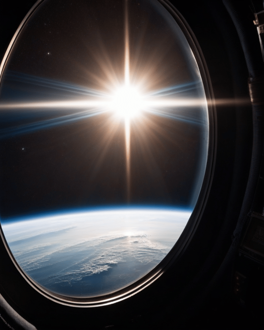 AI generated wallpaper featuring earth, sun, window