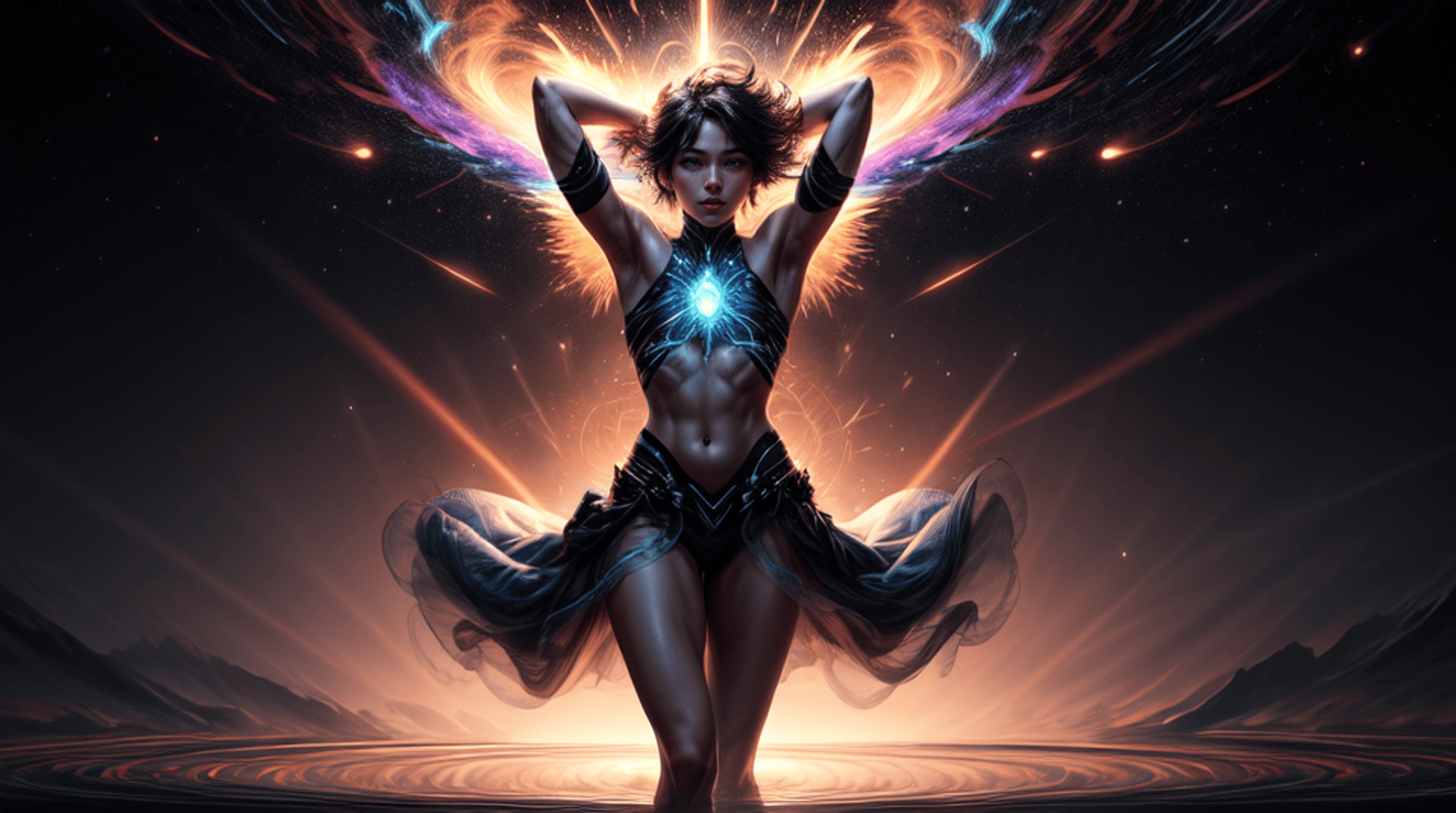 AI generated wallpaper featuring woman, cosmic, energy