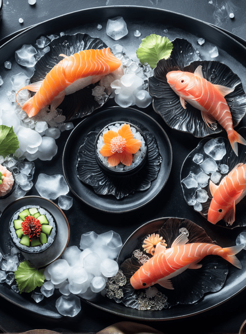 sushi, ice, fish