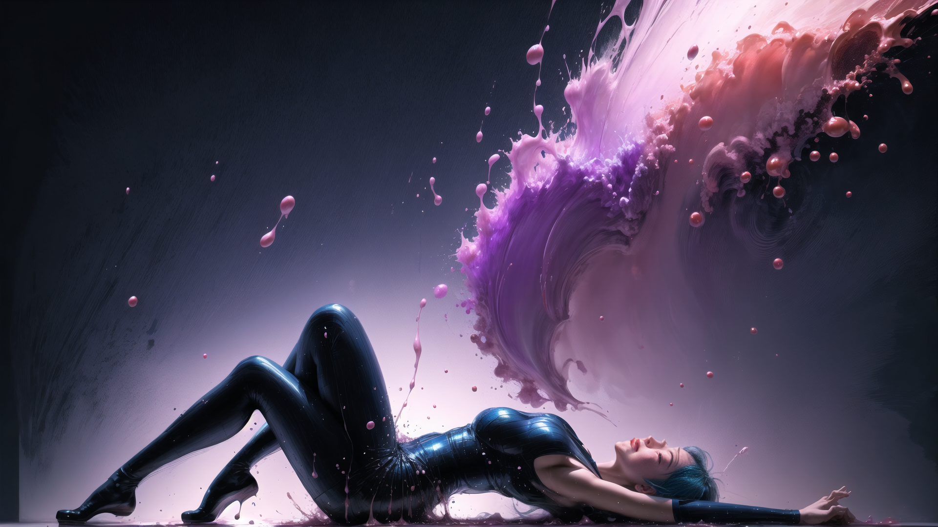 AI generated wallpaper featuring woman, liquid, paint