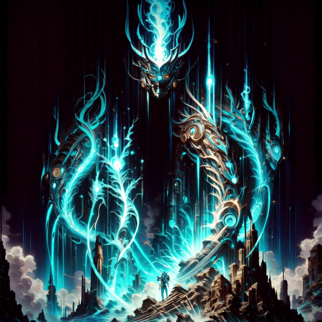 AI generated wallpaper featuring robot, city, energy