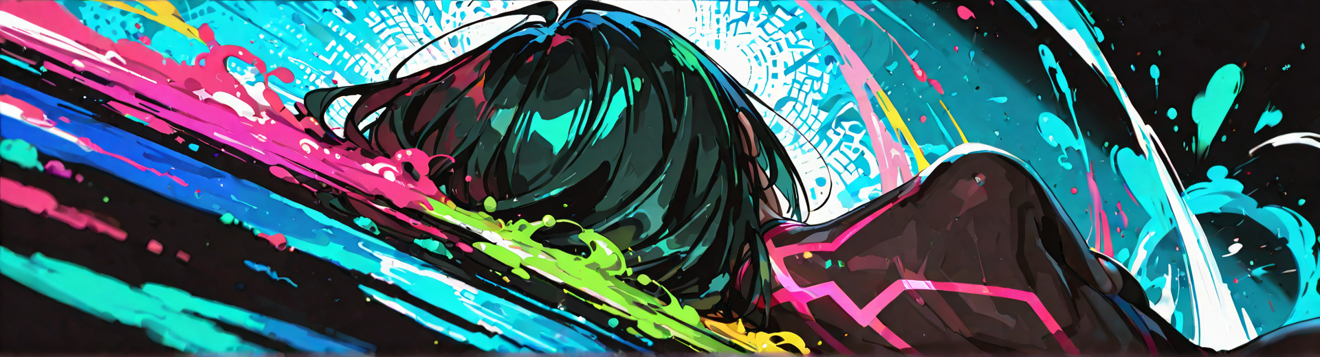 AI generated wallpaper featuring girl, hair, body, paint, splash, ink