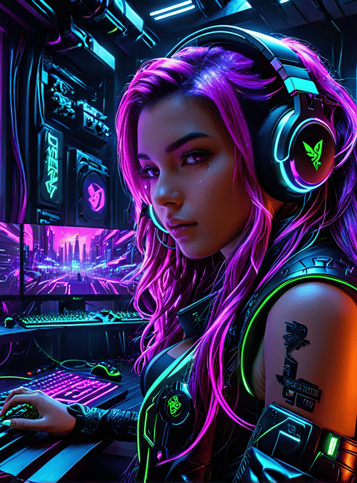 woman, gamer, cyberpunk