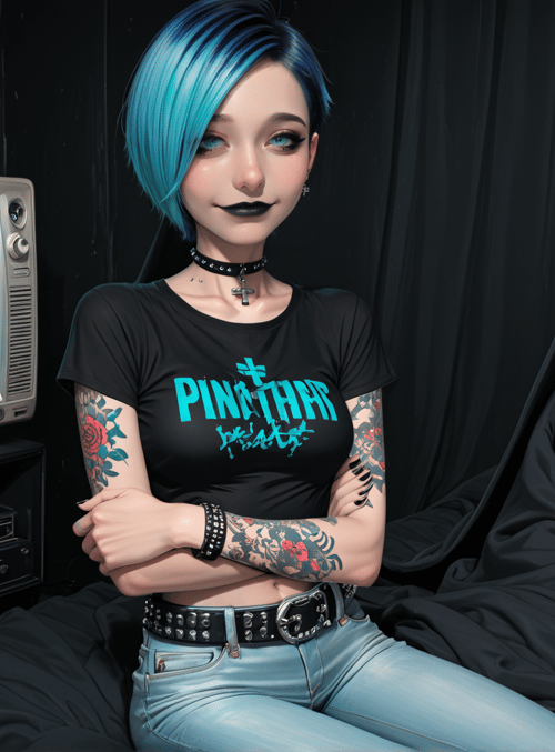 woman, tattoo, hoodie, tV, choker, jeans, hair