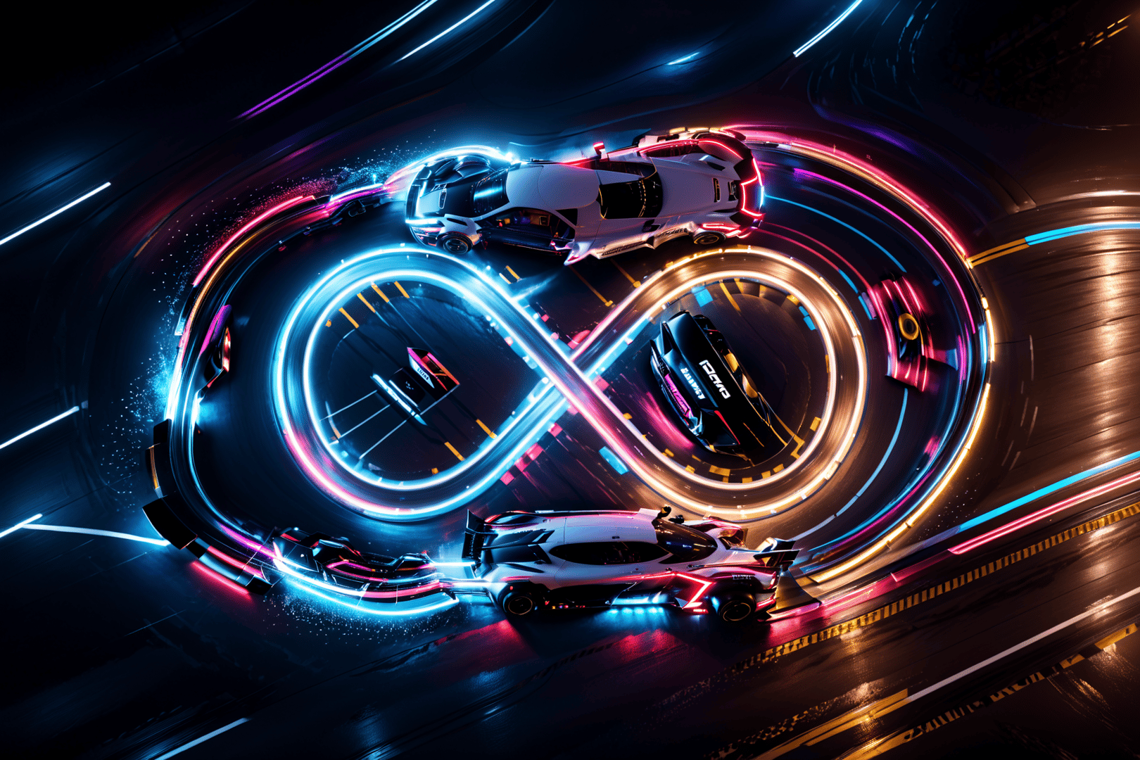 AI generated wallpaper featuring cars, neon, infinity