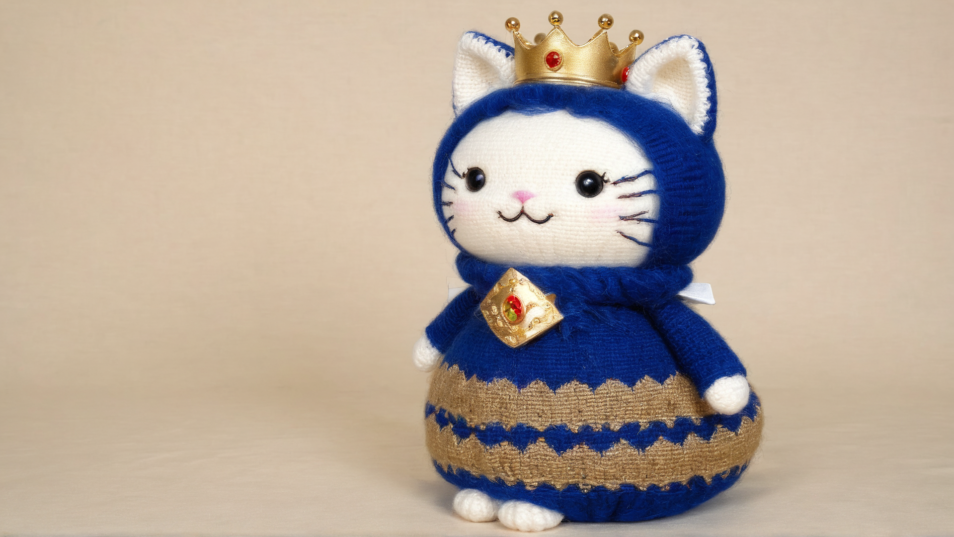 AI generated wallpaper featuring cat, doll, crown