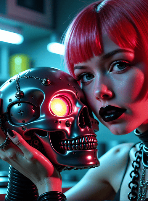 cyberpunk, robot, skull