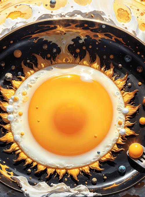 egg, pan, planets