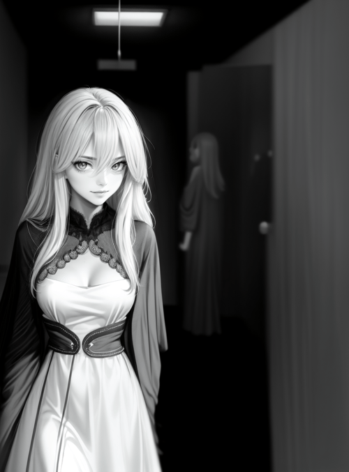 woman, dress, hallway