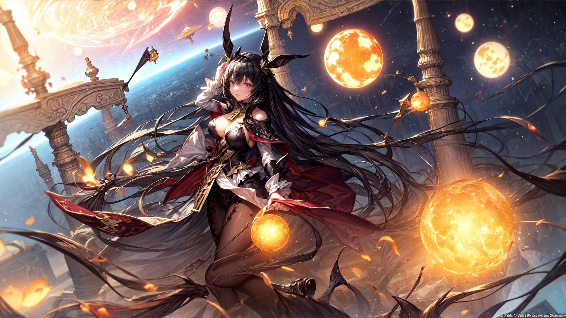 AI generated wallpaper featuring anime girl, sorceress, moon