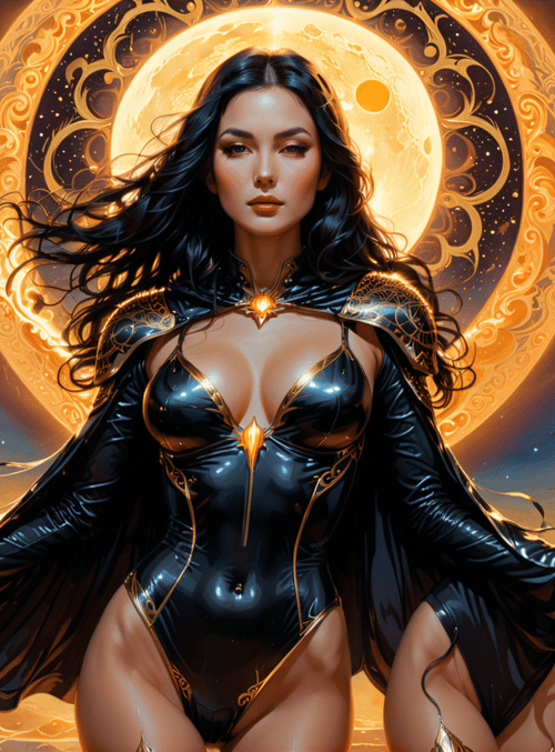 woman, moon, cosmos, cape, goddess