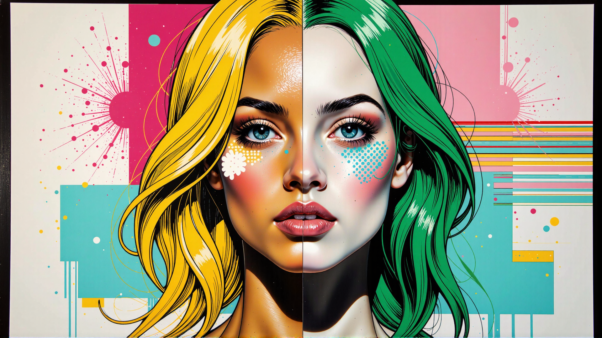 AI generated wallpaper featuring face, hair, girl, woman