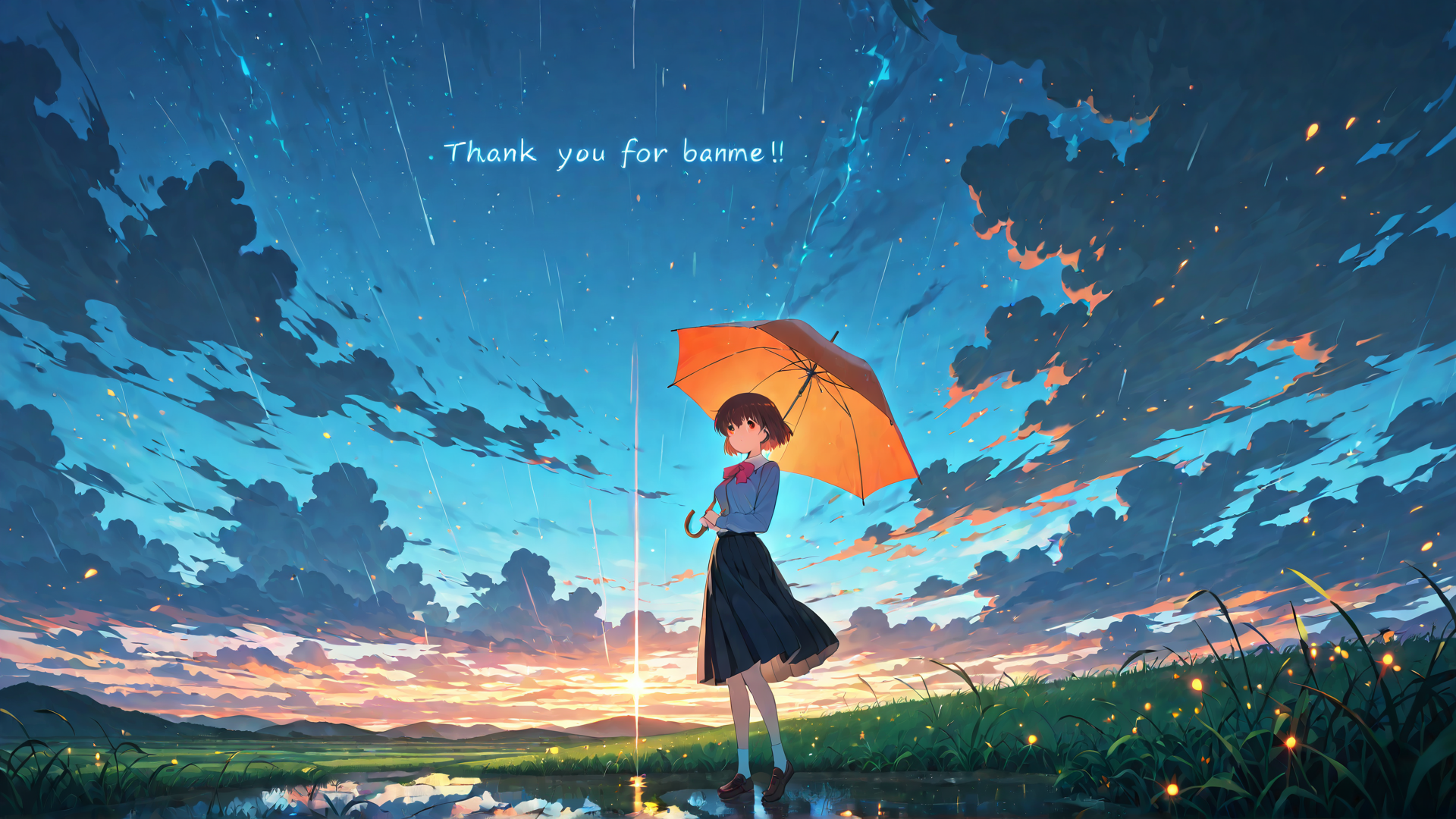 AI generated wallpaper featuring girl, umbrella, sky