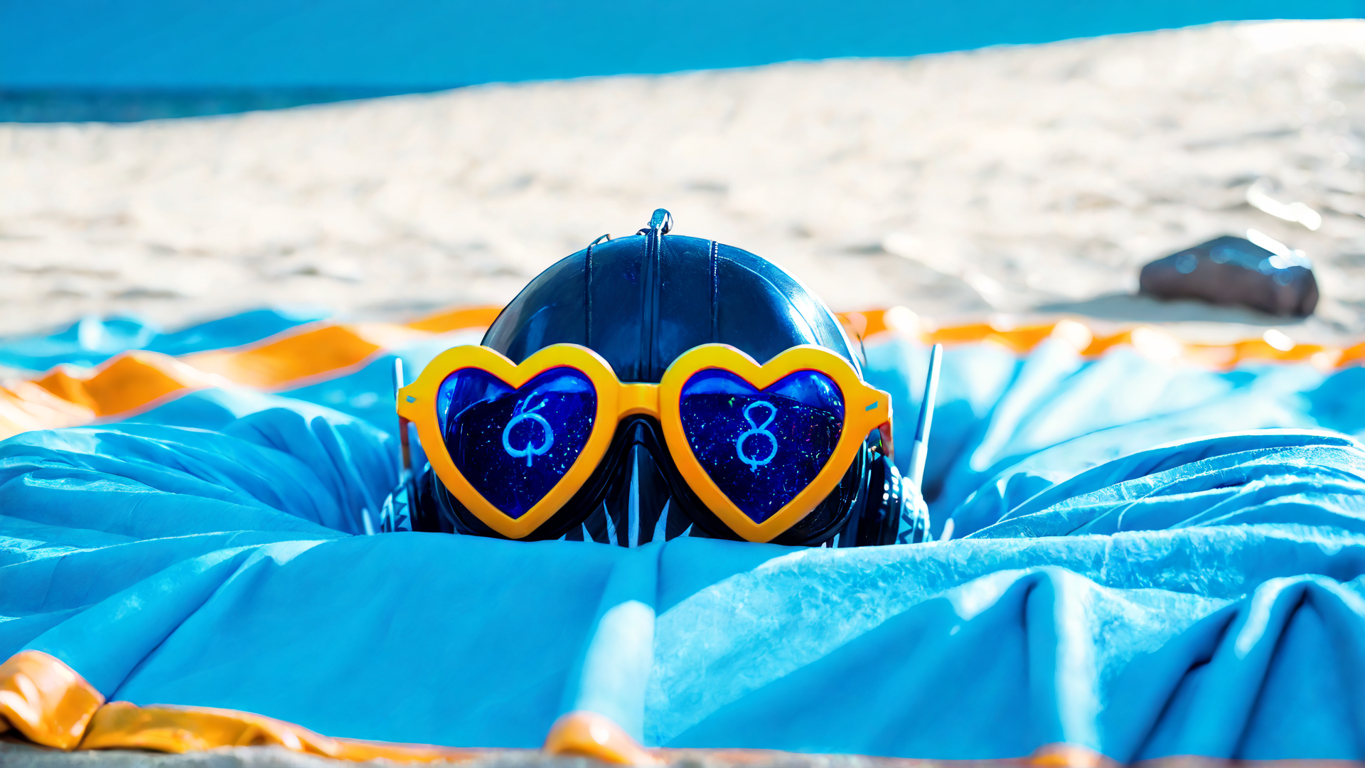 AI generated wallpaper featuring robot, goggles, beach