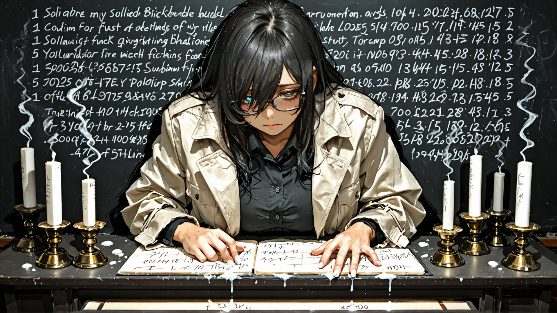AI generated wallpaper featuring woman, candles, book