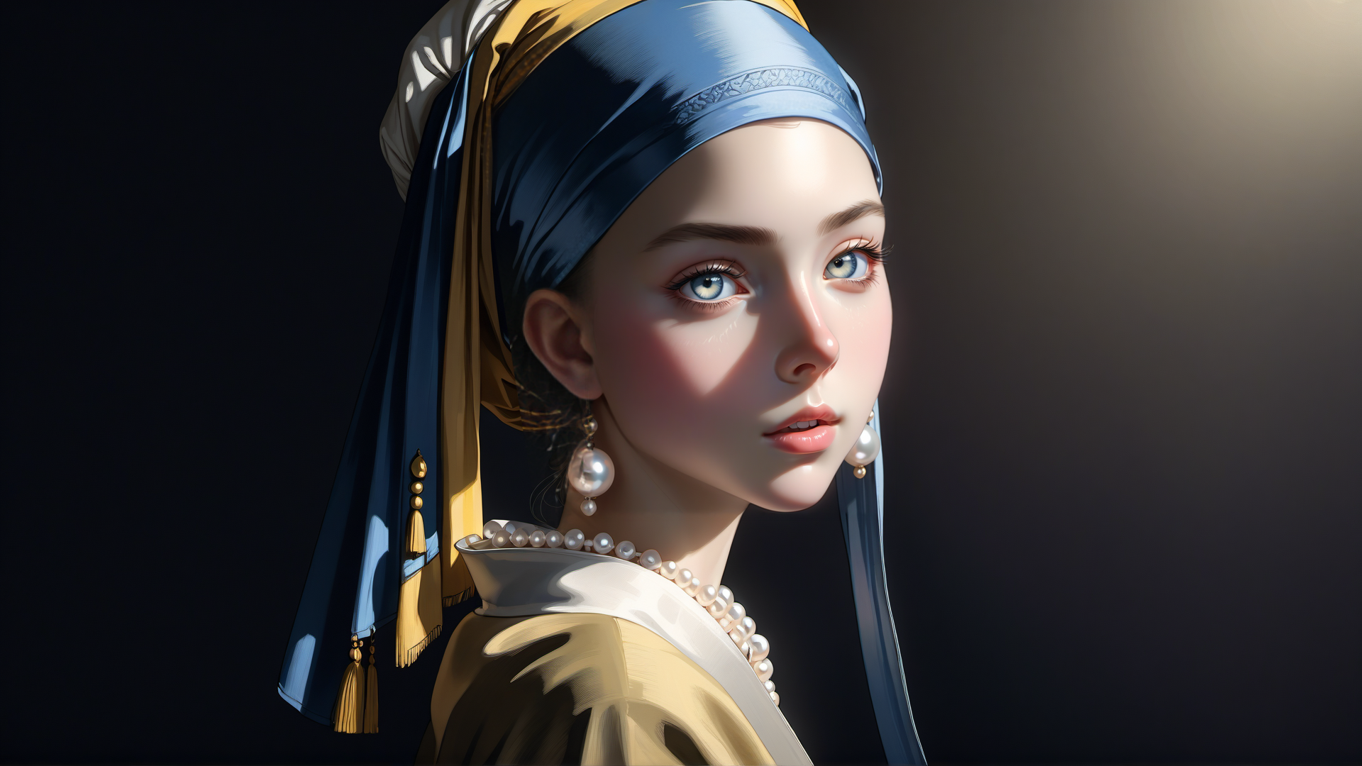 AI generated wallpaper featuring girl, pearl, headscarf