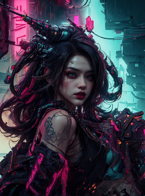 cyberpunk woman, neon city