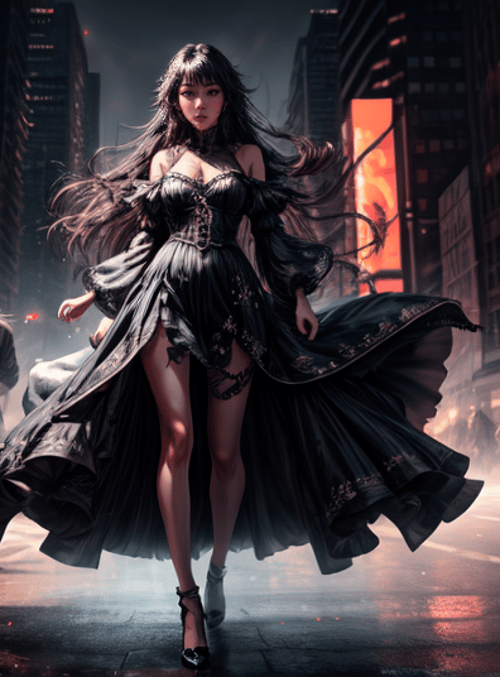 woman, city, car