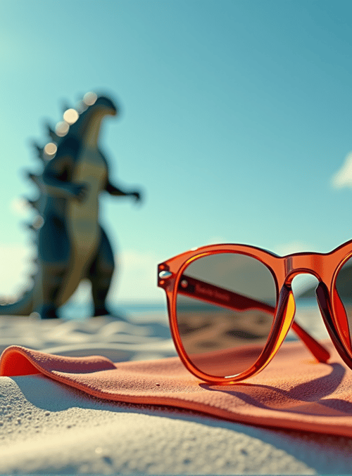 sunglasses, godzilla, beach