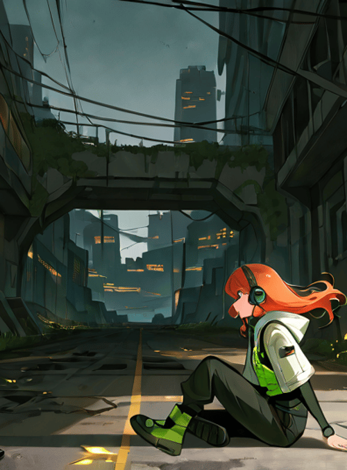 girl, city, plants
