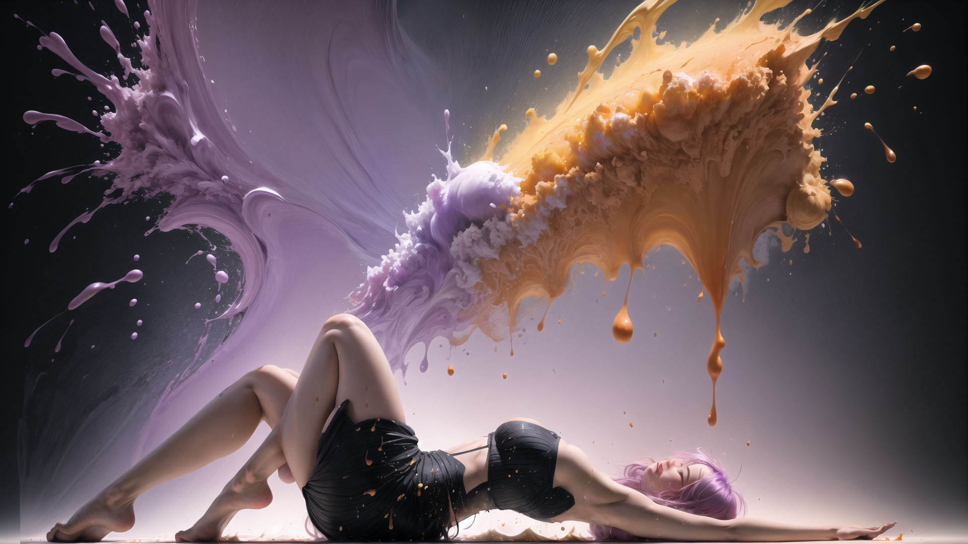 AI generated wallpaper featuring woman, paint, splatter