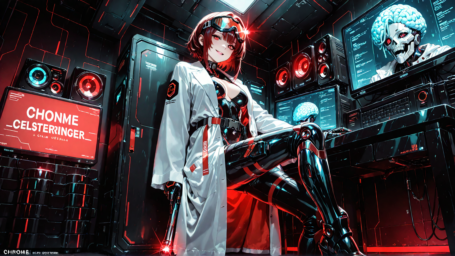 AI generated wallpaper featuring cyborg, scientist, robot