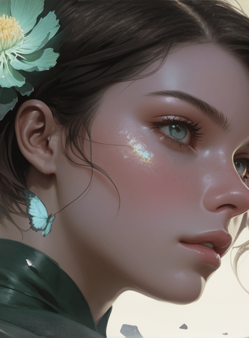woman, butterfly, flower