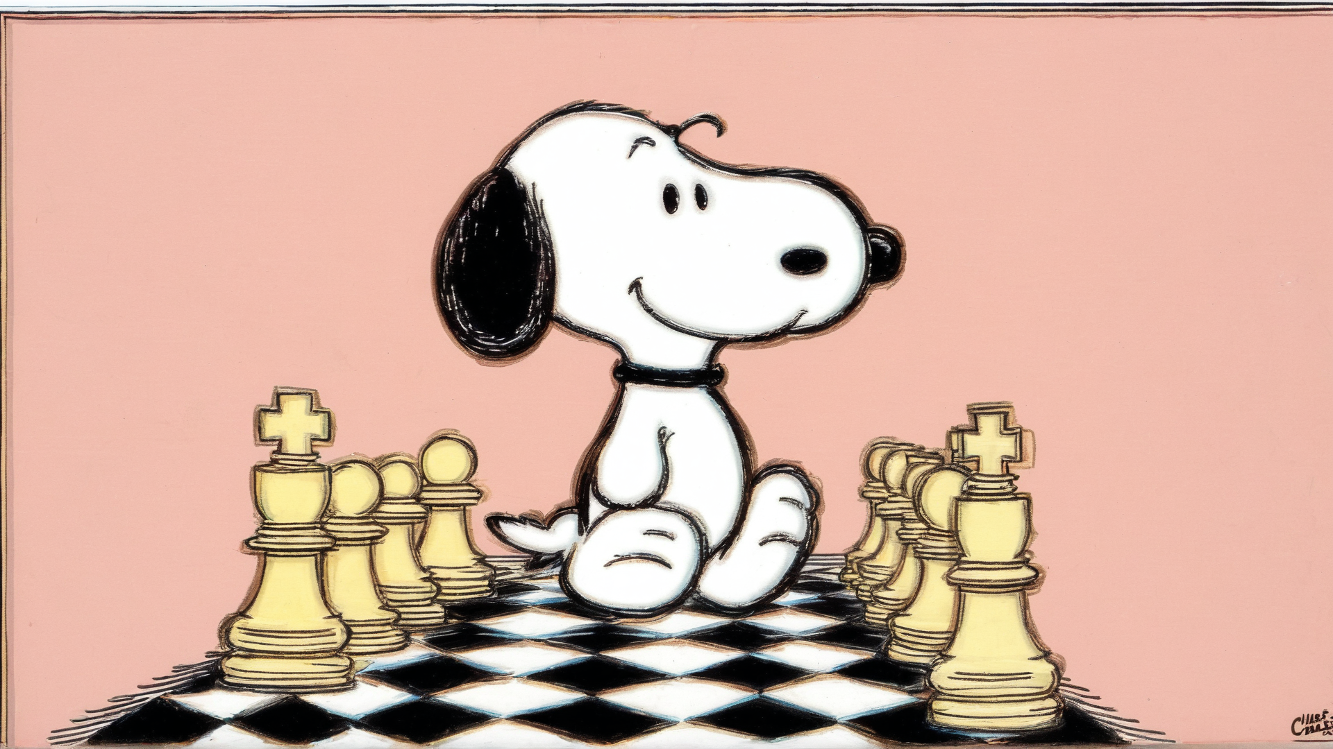 AI generated wallpaper featuring snoopy, chess, board
