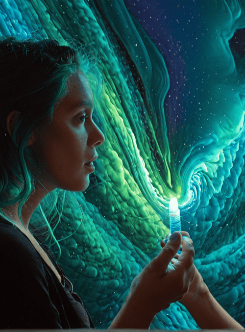 two women, candle, aurora
