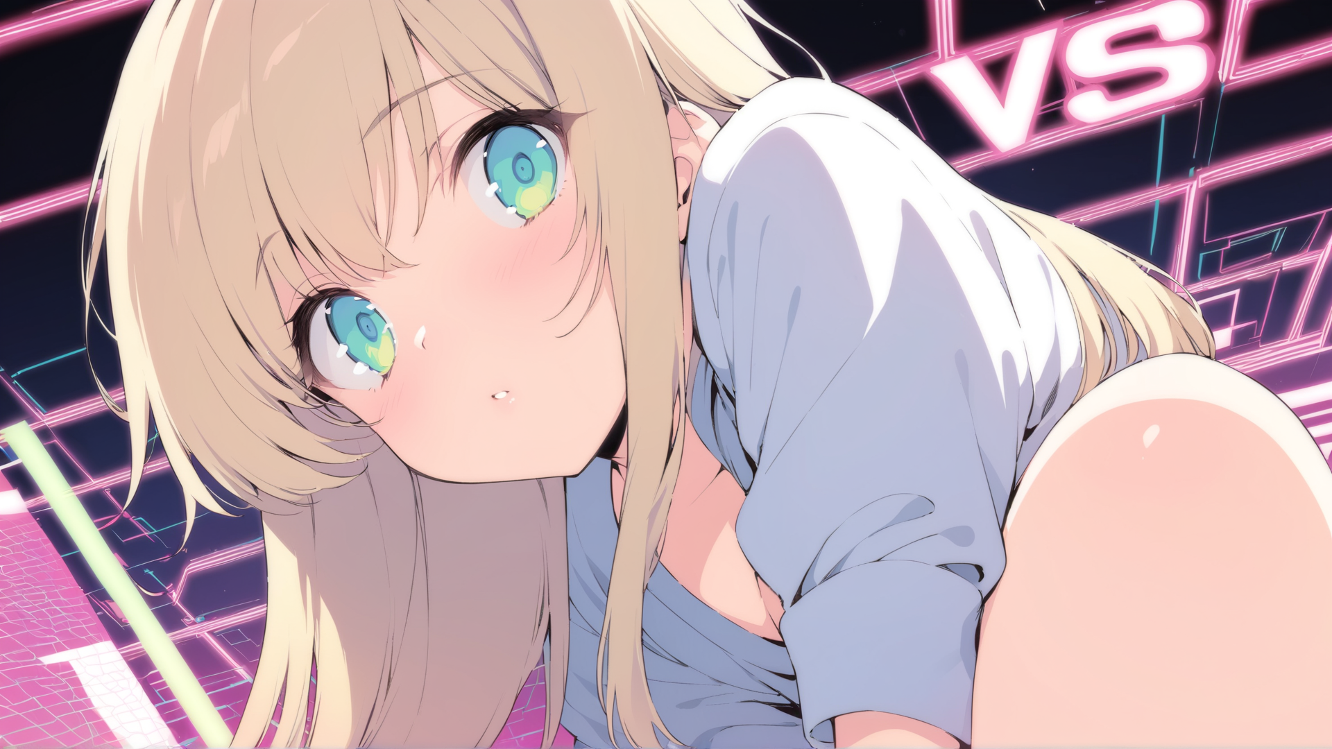 AI generated wallpaper featuring anime girl, neon background, vs text