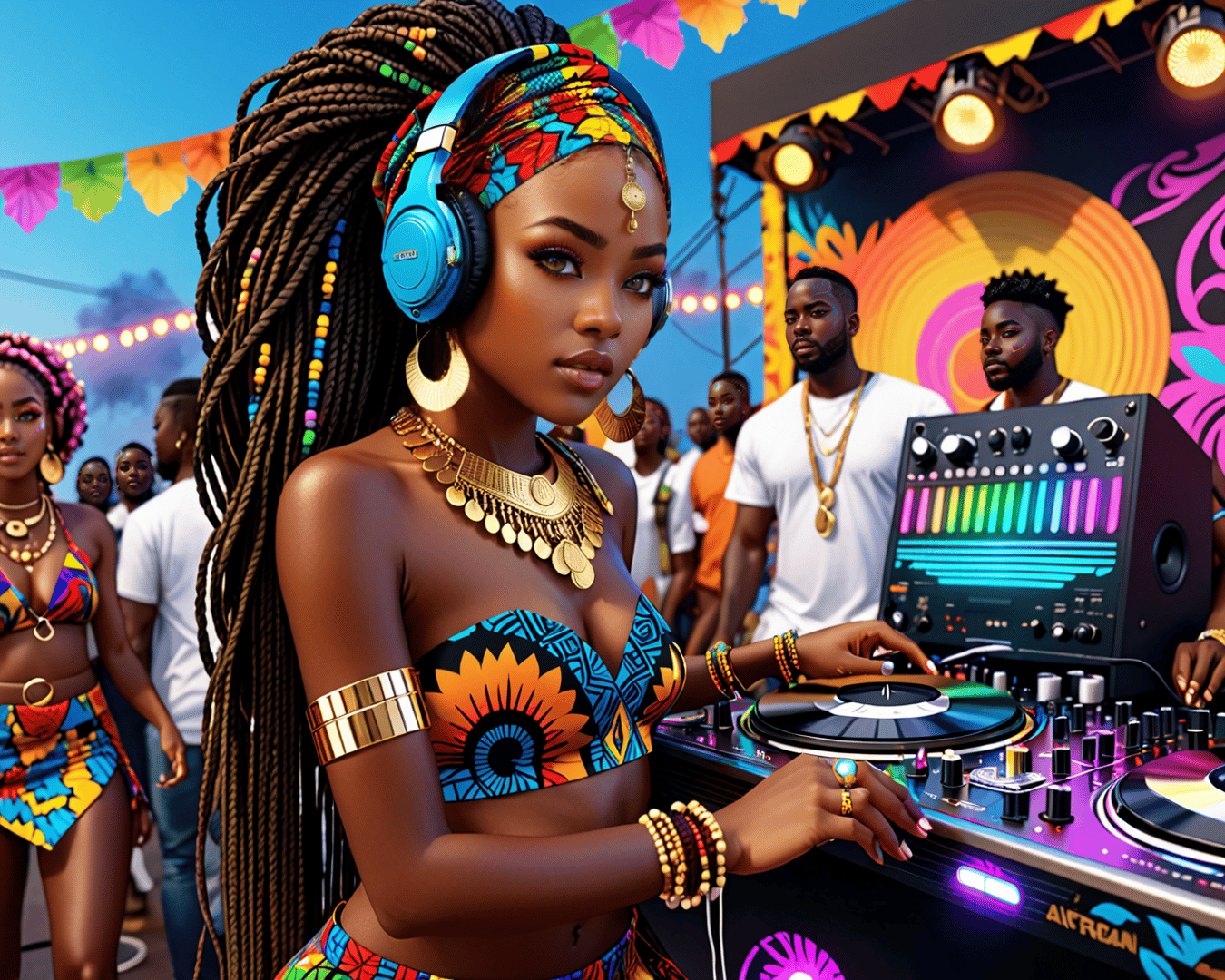 AI generated wallpaper featuring dj, woman, music