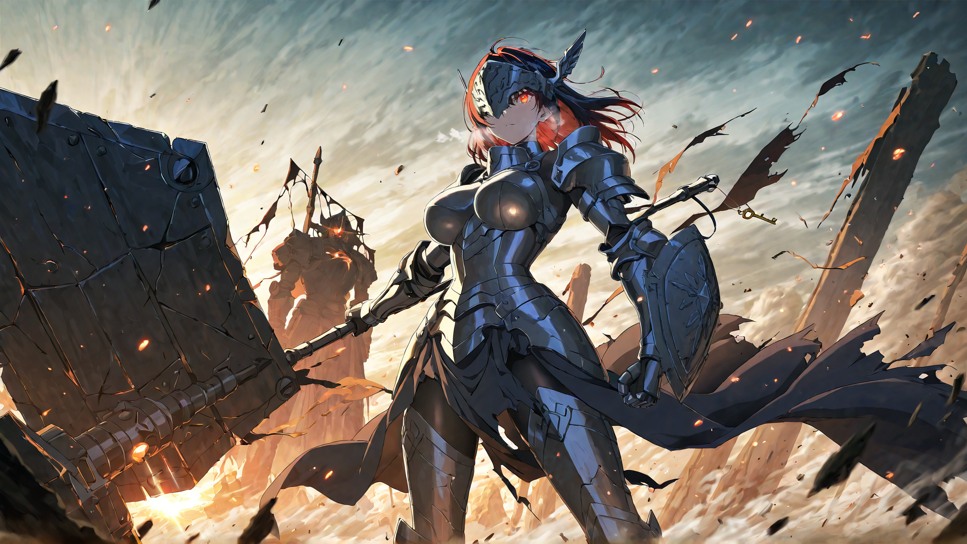 AI generated wallpaper featuring warrior, armored, woman