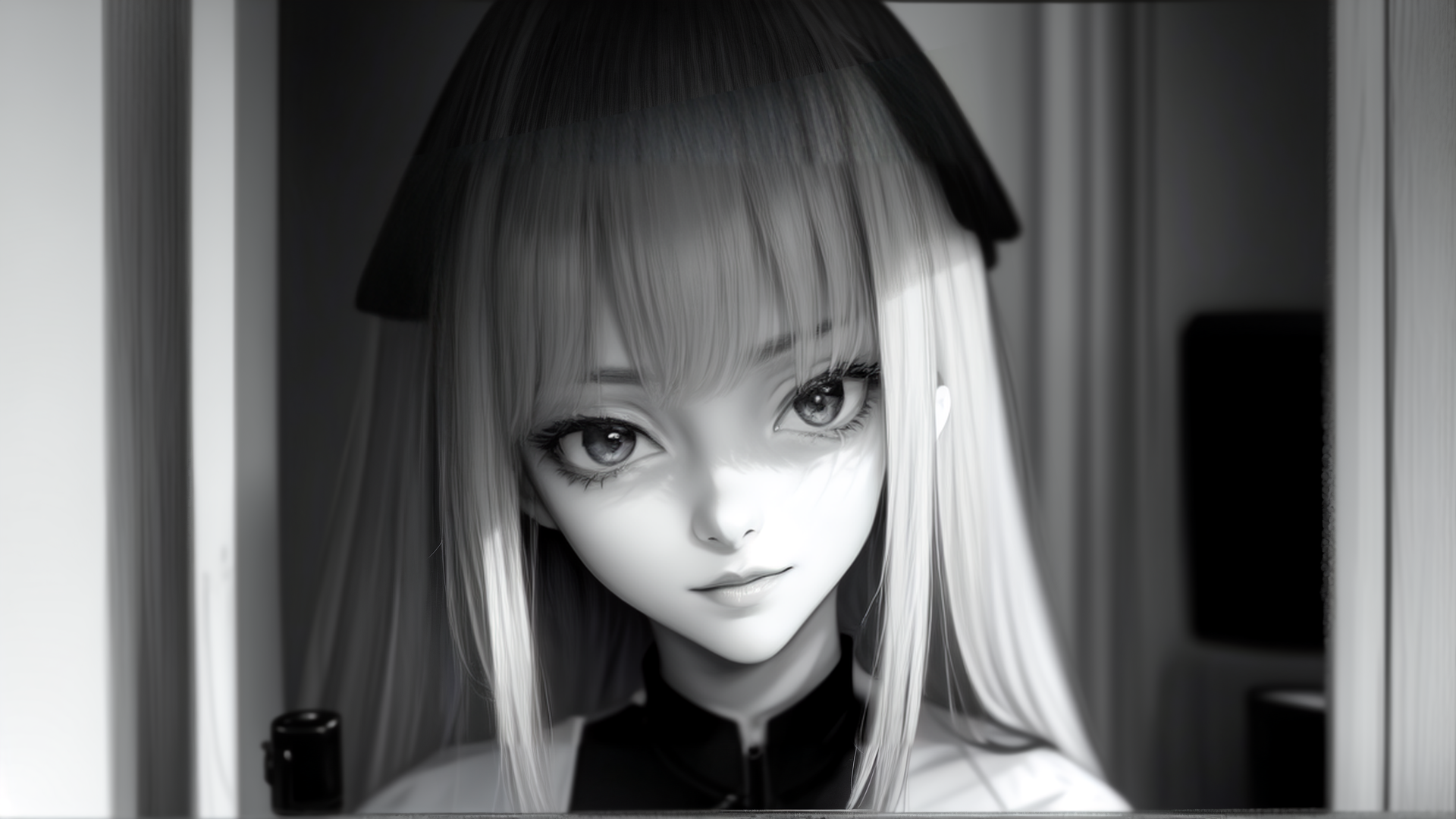 AI generated wallpaper featuring anime girl, reflection, mirror