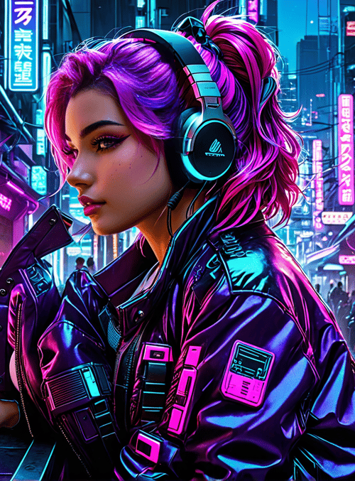 woman, cyberpunk, street