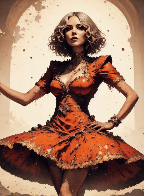 woman, dress, ruins