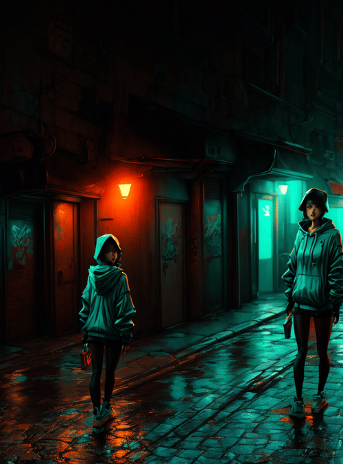 people, alley, neon