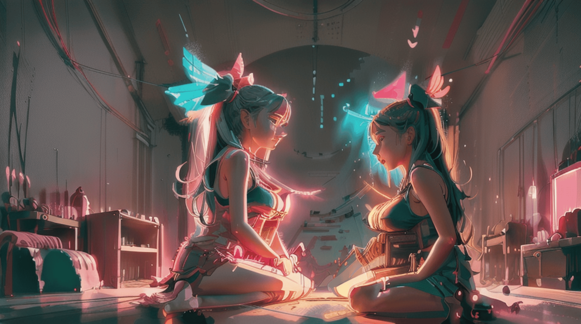 AI generated wallpaper featuring girls, anime, characters