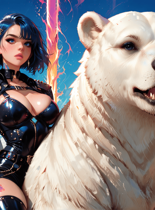 woman, polar bear, sword