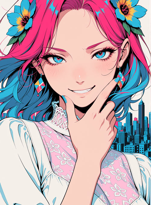 woman, flower, city, earrings, dress