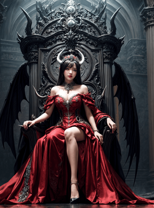 woman, queen, dragon, throne, fire, wings