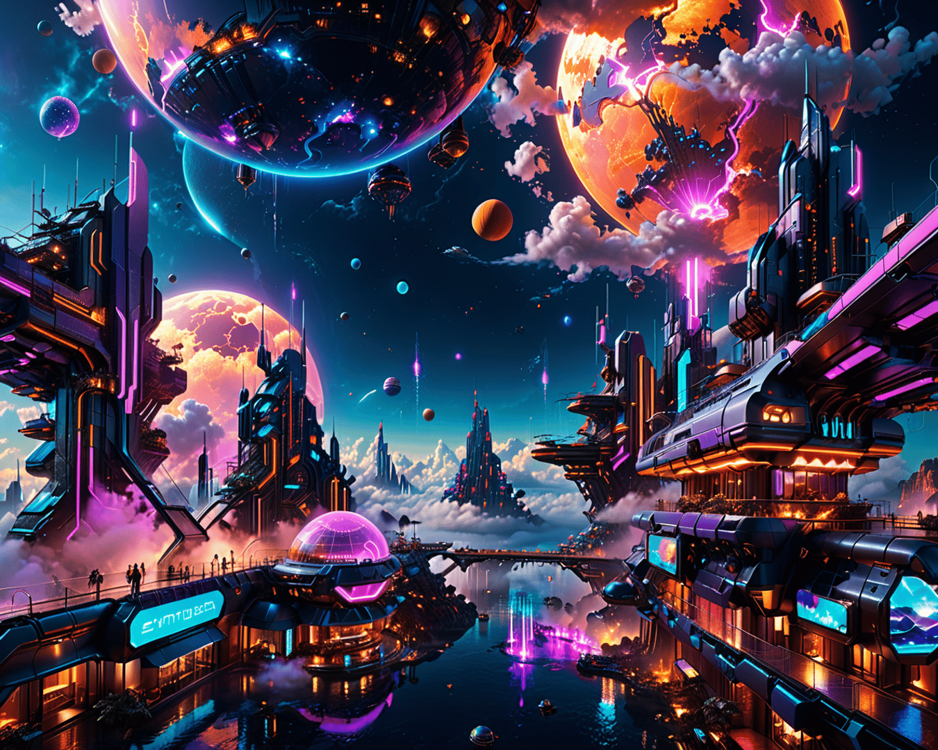 AI generated wallpaper featuring cityscape, space, buildings