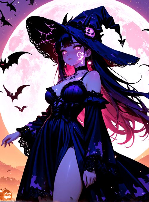 witch, bat, pumpkin, moon, tree
