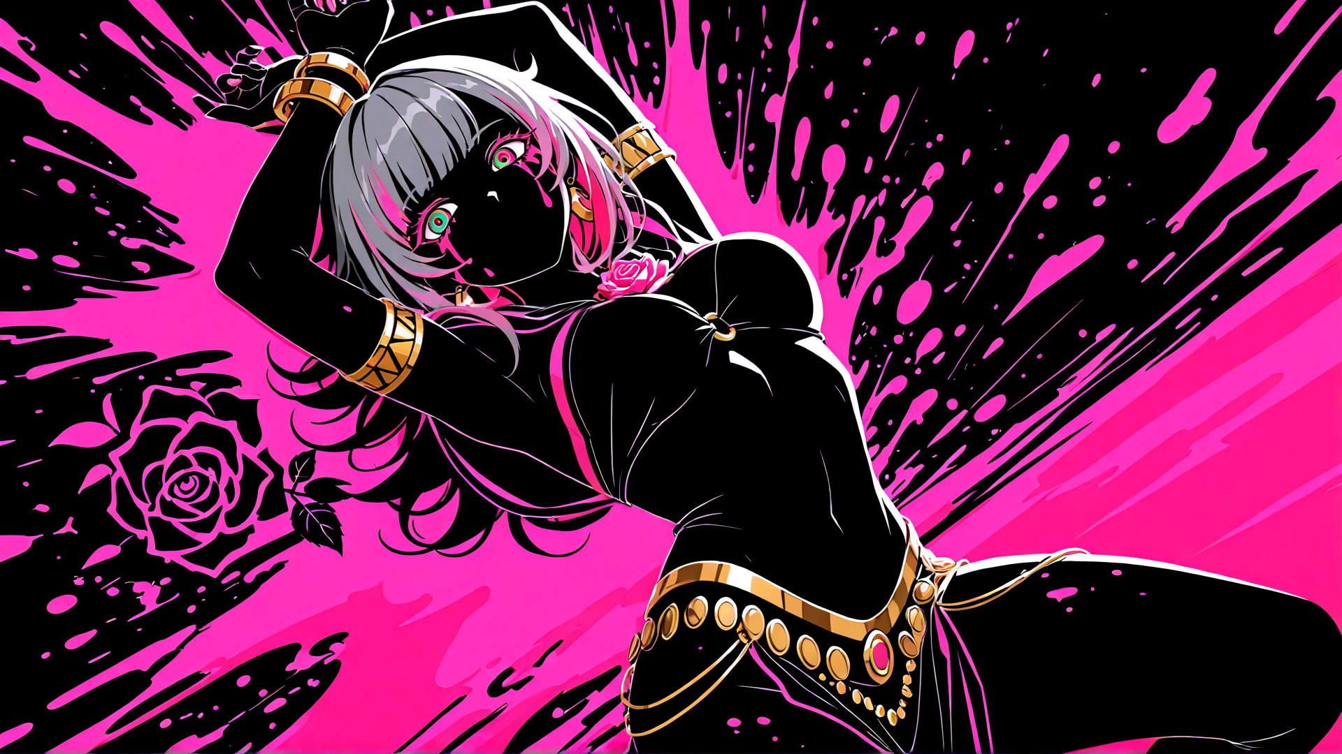 AI generated wallpaper featuring woman, anime, rose