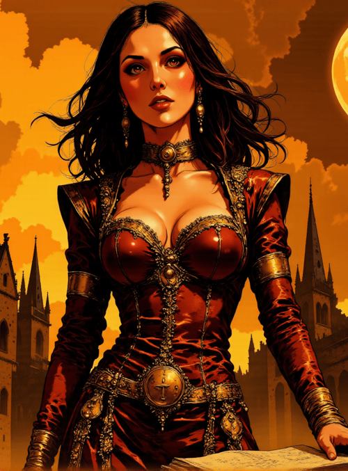 woman, castle, book, moon, church