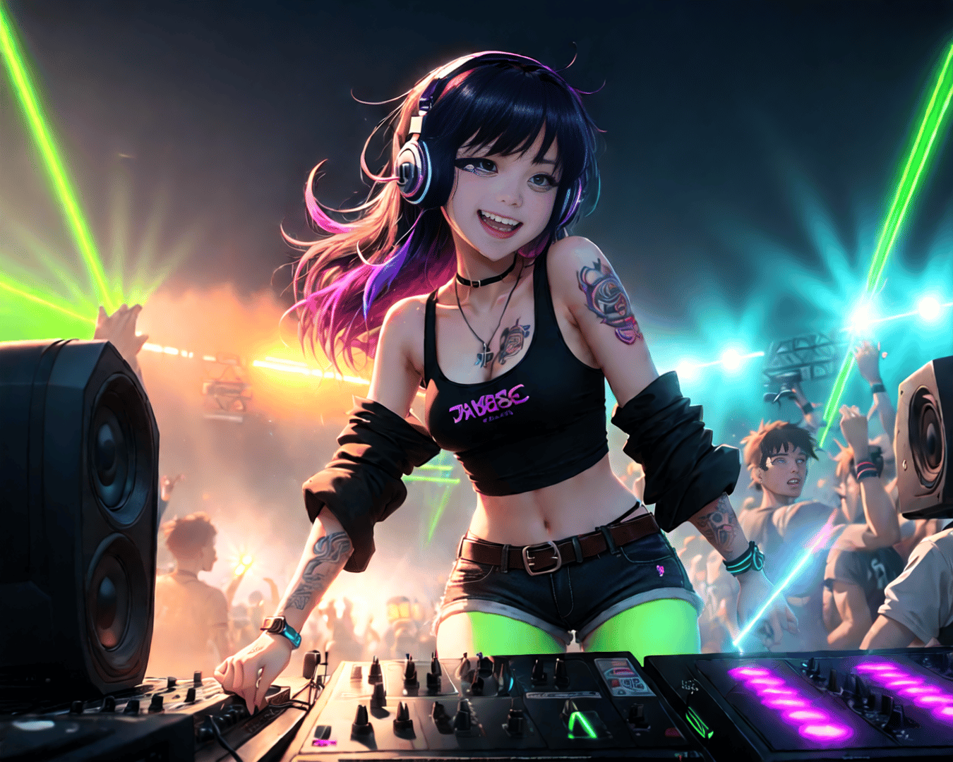 AI generated wallpaper featuring dj, girl, crowd