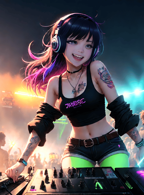 dj, girl, crowd